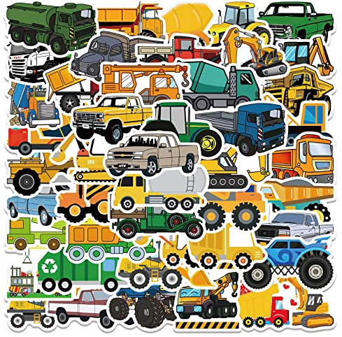 Deen Bagger Sticker 50 Stück Set, Kinder Stickers Auto Baumaschinen Traktor, Aesthetic Aufkleber, Fahrzeug Belohnungssticker für Mitgebsel Kindergeburtstag Gastgeschenke Party, 4-8cm