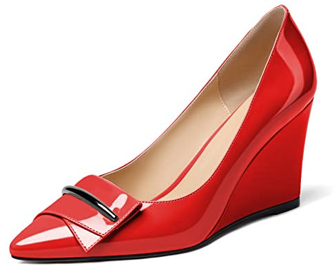Mettesally Womens Court Shoes Ladies Wedge High Heel Pumps Comfort Pointed Toe Work Office Smart Dolly Shoes Red UK10