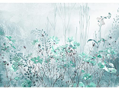 Runa Art Fototapete Blumenwiese Vintage 352 x 250 cm Vlies Tapeten XXL Moderne Wandtapete Wohnzimmer Schlafzimmer Türkis 9564011b