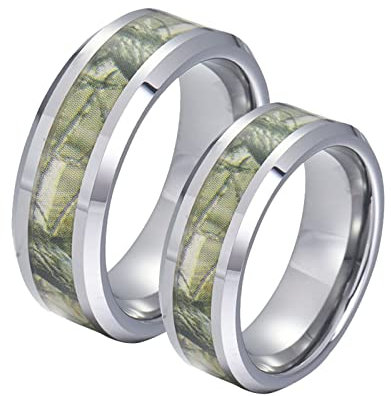 Homxi Verlobungsring mit Gravur,Trauringe aus Wolfram 8MM Silberring mit Muster Trauring Paar Damen 52 (16.6) + Herren 62 (19.7)