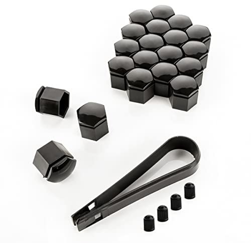 LST 20x Sechskant Abdeckkappen Radschraube Felgen Kappen Set 19 mm schwarz Glanz