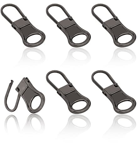 6 Pièces Tirette de Remplacement Zip, Détachable Languette Tirette Métal Rallonge de Cordon de Tirette Kit de Réparation Tirette pour Vestes Jeans Bottes Valises (Gris Foncé)