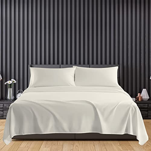 Sunshine Comforts Microfiber Flat Sheets Breathable, Anti Wrinkle, Shrink and Fade Resistant Bed Sheets Double Bedding & Linen - Bedding Double 240 x 254cm Flat Sheet (Cream)