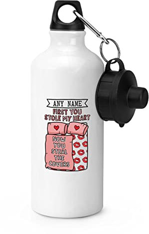 Gift Base Personalised First You Stole My Heart Now You Steal The Covers Sports Bottle Water Gym 600ml White