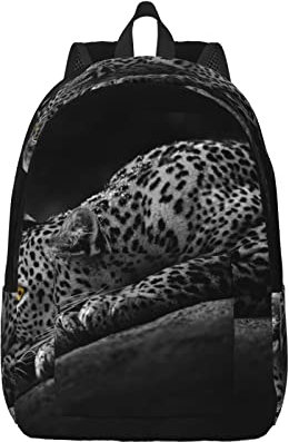 FURLOU Tropical Jungle Panther Printed Backpack Laptop Casual Daypack Bag for Men Women Lightweight Travel Camping Bag, Black, S
