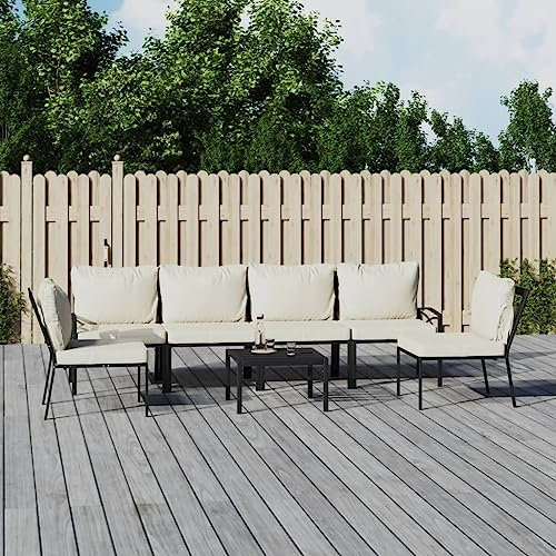 Festnight gartenlounge Alu Gartensofa Aluminium Balkon lounge Alu Gartenmöbel Set Alu balkonmöbel kleiner Balkon loungemöbel terrasse sitzecke Balkon mit Kissen Stahl-Sandfarbe-7-tlg