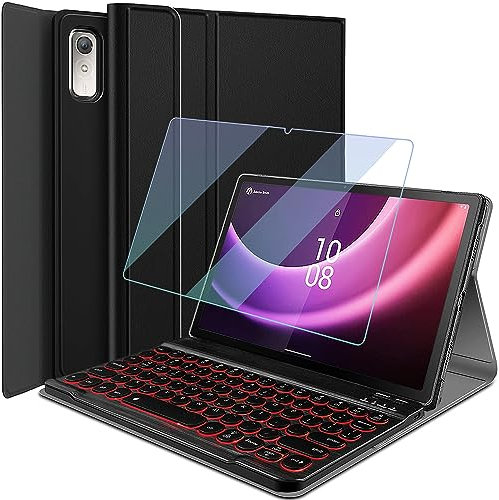 Wineecy Étui à rabat avec clavier rétroéclairé pour tablette Lenovo Tab P11 2ème génération 11,5 (TB350FU / TB350XU) 2023 avec protecteur d'écran et clavier sans fil amovible 7 couleurs claires