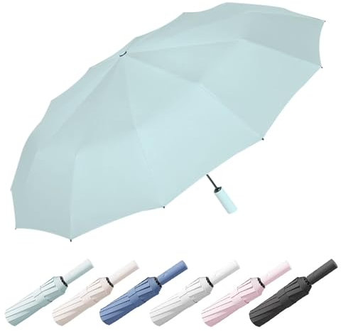 WHYJJQIAN Automatischer faltbarer, winddichter Regenschirm, Reise-Regenschirm, kompakt für Rucksack, großer UV-Schutz, Golfschirm, tragbarer Autoschirm für Regen und Sonne (Minzgrün)