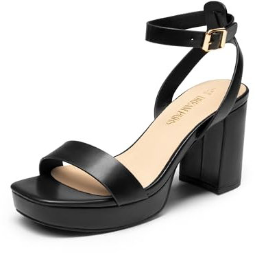 DREAM PAIRS Women's Heeled Platform Woman Sandals Block Heel Chunky Sandals for Women SDHS2420W,Size 6,Black-Pu,SDHS2420W