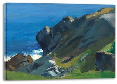 Berühmte Wandkunst – reproduzierte Gemälde von Edward Hoper – (Rocky Shore) Druck auf Leinwand – modernes Leinwand-Dekorbild für Wohnzimmer, 40 x 55 cm (15,8 x 21,6), nur Leinwand