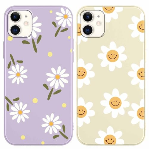 Yoedge 2 Pack Cute Flowers Print Suitable for iPhone 12 mini 5.4 Phone Case, Floral Daisy Aesthetic Pattern Shell Soft Silicone TPU Shock-Absorbing Smile Cover for Women and Girls