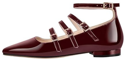 MissHeel Ballerine classiche basse Mary Jane con fibbie, rosso vivo, 44 EU