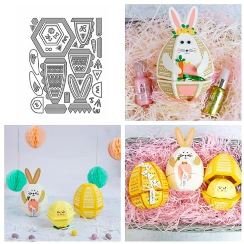 Sredwtk Hase Eier Ostern Box Stanzschablonen Schachtel Stanzschablonen Boxen Metall Prägeschablonen Stanzmaschine Stanzformen Schablonen für DIY 3D Hochzeitgeschenkbox Keksbox Süßigkeitenbox