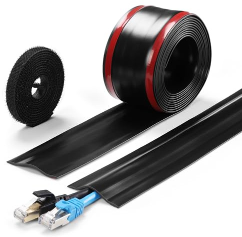 ZhiYo Kabelabdeckung Boden 2,5 m, Weiche PVC Kabelabdeckung für Teppich & Böden, Kabelverstecker und Schutz für Büro, Homeoffice & Gewerbe, Schwarz