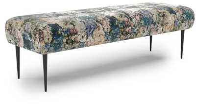 CAVADORE Sitzbank Amba, Trendige Polsterbank 2,5-sitzig für Küche, Esszimmer oder Wohnküche / Küchenbank passend zum 2,5-Sitzer Amba / 139 x 52 x 54 / Jacquard Flachgewebe: Blumenmuster Olive