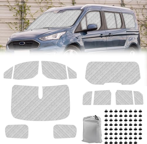 Sonnenschutz Auto Frontscheibe Ersatz für Ford Grand Tourneo Connect (LWB) 2013-2022, 12PCS Windschutzscheiben Schutz Set, Internes Thermomatte mit Aufbewahrungstasche, Faltbar Sonnenblende
