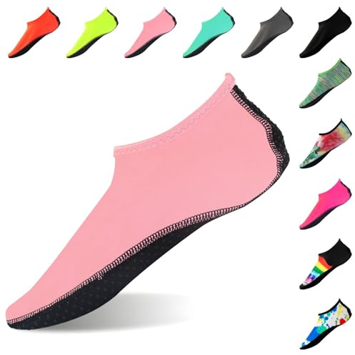 FANWINKJ Water Socks, Anti-Slip Breathable Yoga Socks for Beach, Sports, Surf, Swim, Men & Women, Pink