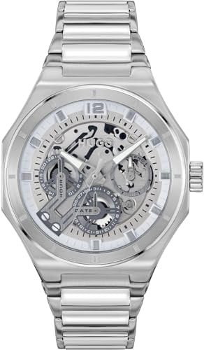 HUGO Multi Zifferblatt Quarz Uhr für Herren Kollektion #Grail Skeleton mit Silbernes Edelstahlarmband - 1530377