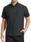 HISDERN Men's Black Shirts Short Sleeve Solid Regular Fit Button Down Shirts for Men Non Iron Formal Casual Office, 3XL