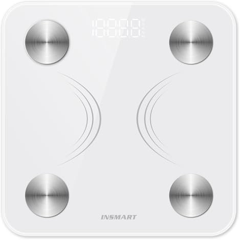 INSMART Personenwaage Digital, Waage personen mit Bluetooth, Körperfettwaage für BMI, Gewicht, Körperfett, Pulsschlag, Muskelmasse, Wasser, Protein, Skelettmuskel, Knochengewicht, BMR, usw.