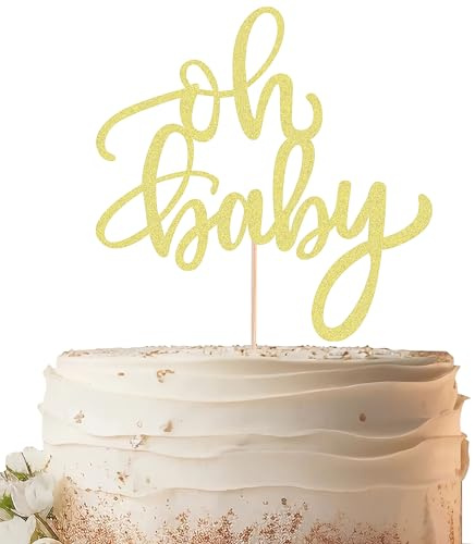EONNCNT Oh Baby Cake Topper - Gold Glitter Baby Shower Cake Decoration Accessories for Boys or Girls, Baby Shower Cake Topper for Baby Shower, Gender Reveal Baby Birthday Party Supplies