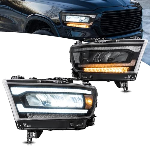 VLAND Scheinwerfer kompatibel für Ram 1500 Tradesman/Lone Star/Big Horn/Laramie/Rebel 2019-2024 [nicht für classic, TRX], Mit E-Prüfzeichen, 1 Satz (Klarer Reflektor)