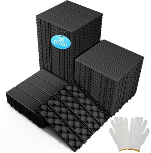 Piastrelle decking 36 Pezzi pavimento pvc incastro da giardino pavimentazione per esterni in composito plastico ad incastro resistente alle intemperie per patio, balcone, cemento 30 x 30 cm