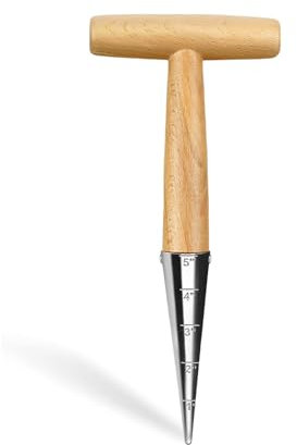 Pflanzholz Blumenzwiebel, Edelstahl-Pflanzholz mit Holzgriff, Blumenzwiebel pflanzholz Werkzeuge Blumenzwiebelpflanzer mit Skala, Zwiebelpflanzer Garten Pflanzer Werkzeug