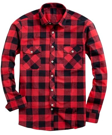 Hemd Herren Flanellhemd Kariertes Freizeithemden Langarm Freizeithemd mit Brusttasche Lange Ärmel Flanellhemden Mode Herrenhemden Overshirt Freizeit Trachtenhemd Stehkragenhemd Baumwolle Langarmhemd