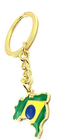 SNS Components Portachiavi in metallo smaltato con bandiera del Brasile, Brasile, Sud America, oro, Multicolore, Taglia unica