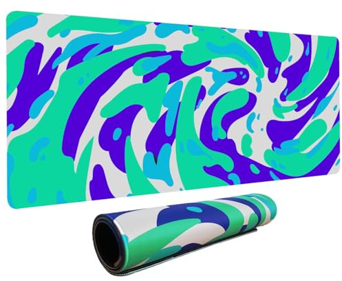 Tapis de souris XXL à motif fluide, super épais, imperméable, avec bords cousus, accessoires de bureau pour souris, ordinateur, base antidérapante, 800 x 400 x 4 mm (vert fluide)
