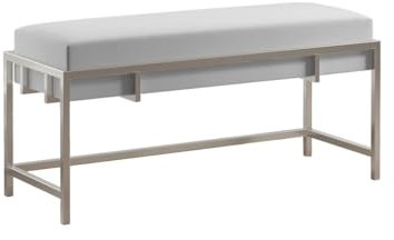 BETTSO - Elegante Sitzbank LAMO - Polsterbank mit Metalbeinen - Moderner Bettbank - Garderobenbank - Sitzhocker Wohnzimmer, Schlafzimmer, Flur - Metalfarbe Chrom - Stofffarbe Hellgrau - 80x35x45cm