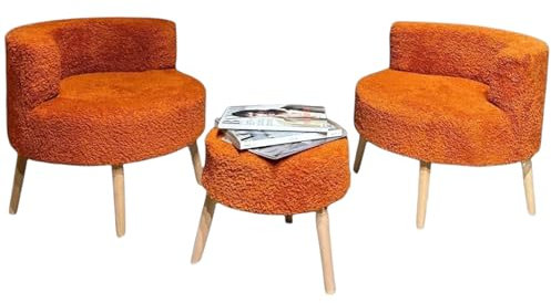 fashionshowcase 3-teiliges Lounge-Set, 2 Plüsch-Sessel mit Holzbeinen und Hocker, (Terracotta)
