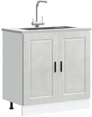 FUDUGEHMIOFWFJJ pensile sopra lavatrice,armadio sospeso,mobile pensile,Mobile base lavello Porto Grigio Cemento 80x46x81,5 cmPer l'uso in cucina
