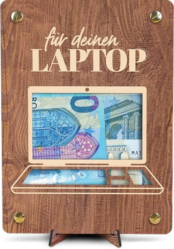 Kreative Gutscheinverpackung für Laptop - XL Geldgeschenk aus Holz inkl. Ständer | Laptop - Idee für Technik-Begeisterte, Lustige Laptop-Geldgeschenke, Neuer PC