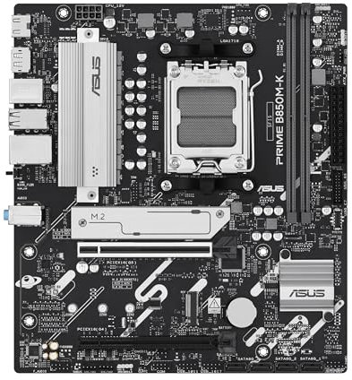 ASUS Prime B850M-K, AMD Micro-ATX Motherboard, 8+2+1 Stromphasen, DDR5 Slot, PCIe 5.0, 2 M.2 Slot, Realtek Ethernet 2.5 GB, DisplayPort, HDMI, USB-A 10 Gbit/s und USB-C 5 Gbps, Aura Sync