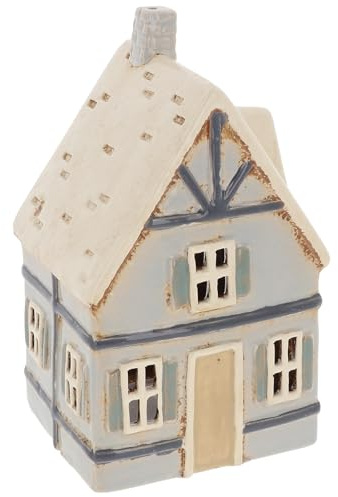 Shudehill Giftware Village Pottery Tudor Tealight Ceramic Houses Blue | Tudor House, Hand Painted, Candle Holder
