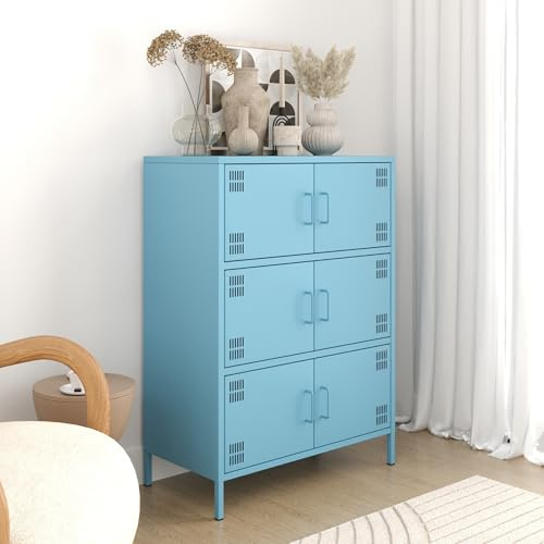 furni24 Metall Sideboard – Küchenschrank mit Türen und verstellbaren Ablagen – Leicht zu reinigen – Robuste und stilvolle Aufbewahrungslösung für Küche, Wohnzimmer und Esszimmer- mit 6 Türen, Blau