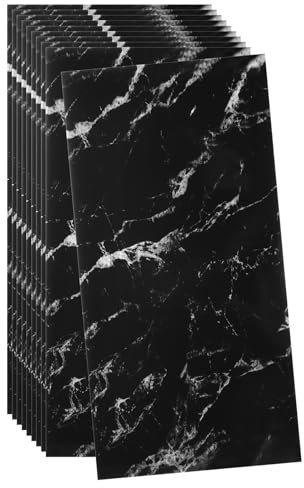 sourcing map 10pcs Peel and Stick Wall Panels 23.6 x 11.8 Skin Feel Brick Wallpapers (19.4 Sq. Ft. Coverage) Marble Tiles Adhesive Backsplash, Black with White Crack