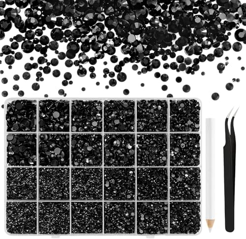 NACHLYNN 36000 Pcs Resin Rhinestones 2-6mm Flat Back Round Rhinestones Suitable for Nail Art Face Painting Clothing and Other Handmade DIY (Black)