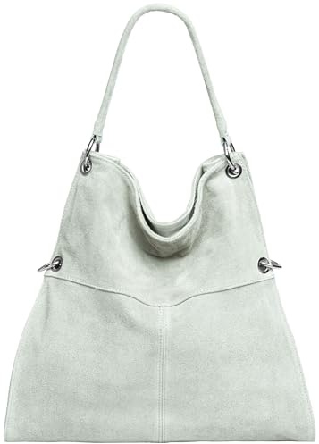 Caspar Große Vintage Leder Schultertasche Damen Handtasche aus weichem Wildleder - PREMIUM LINE - Modell No.805 - Made in Italy, Farbe:elfenbein, Größe:One Size