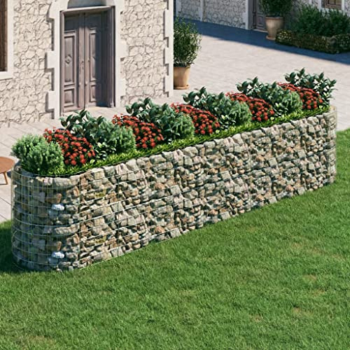 HaoChrymec Jardinière Surélevée with Fer Galvanisé, Design Robuste, Parterre Surélevé en Gabion, Jardinière à Gabion, Panier à Pierre, Jardin Extérieur, Gris, 500 x 100 x 100 cm