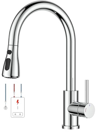 FORIOUS Grifo Cocina Fregadero De Baja Presión, Grifo De Cocina Desmontable, Giro De 360°, Adecuado Para Calderas Y Dispositivos Bajo Fregadero, Cromo Pulido
