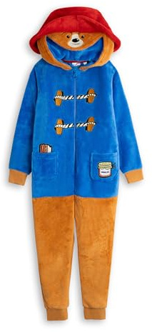Paddington Bear Unisex Kids Blue Cosy Fleece Onesie | Hooded Long Sleeve Zip-Up Loungewear & Costume | Movie Character Outfit for Dress-Up Bear Merch
