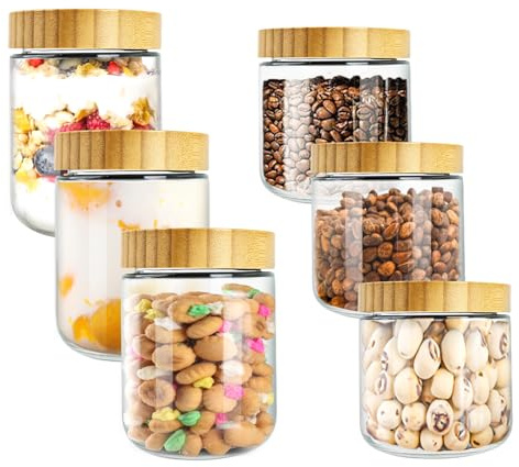 6 Stück Overnight Oats Gläser mit Deckel, Glass Overnight Oats Jar, Mason Jar Meal Prep Boxen, Vorratsgläser mit Deckel Luftdicht, Einmachgläser mit Schraubdeckel für Salat Joghurt Pudding, 300/500ml