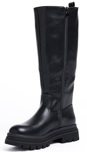 URBAN ROSA Stivali Alti Donna con Tacco Largo Suola Spessa Stile Minimal Chic 8031 (NERO, 41 EU, Adulto, 41, Numero, Sistema Taglie Calzature EU, Media)