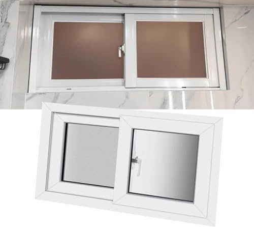 ZIUSFAC Ventana Corredera Pequeña Ventana De Repuesto para Sótano 70×35cm 90×70cm Ventanas De Aluminio para Cocina Cobertizo De Jardín, con Vidrio Templado/Pantalla(White,(WxH) 50x40cm/20x16)