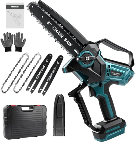 Risegun Mini Motosierra Batería 8 Pulgadas, Motosierra para Makita batería 18 V, 600W Motosierras Eléctrica con 2 cadenas, 2 placas guía, engrasador automático, para Podar Arboles de Jardinería