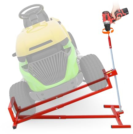 Rasentraktorheber, faltbare Schwerlast-Hebebühne aus Stahl für Rasenmäher, 400 kg Hubkraft, teleskopierbarer Wartungswagen mit Griff für manuellen und Elektrowerkzeug-Einsatz (Rot)