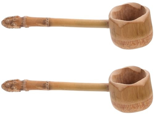 Gadpiparty Louche à Eau en Bambou Vintage Long Manche 2pcs, Solide et Pratique pour Arrosage, Bain Cuisine Quotidienne